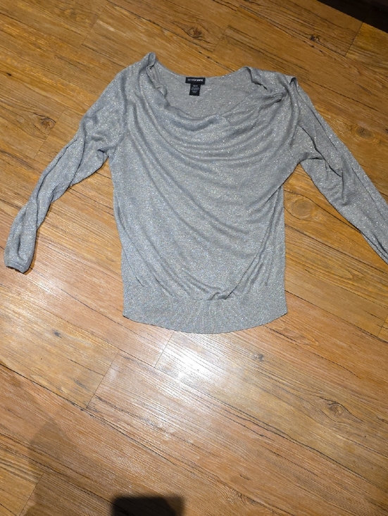 Lane Bryant Sweaters - Silver Metallic Cowl-Neck Sweater Open Sleeve